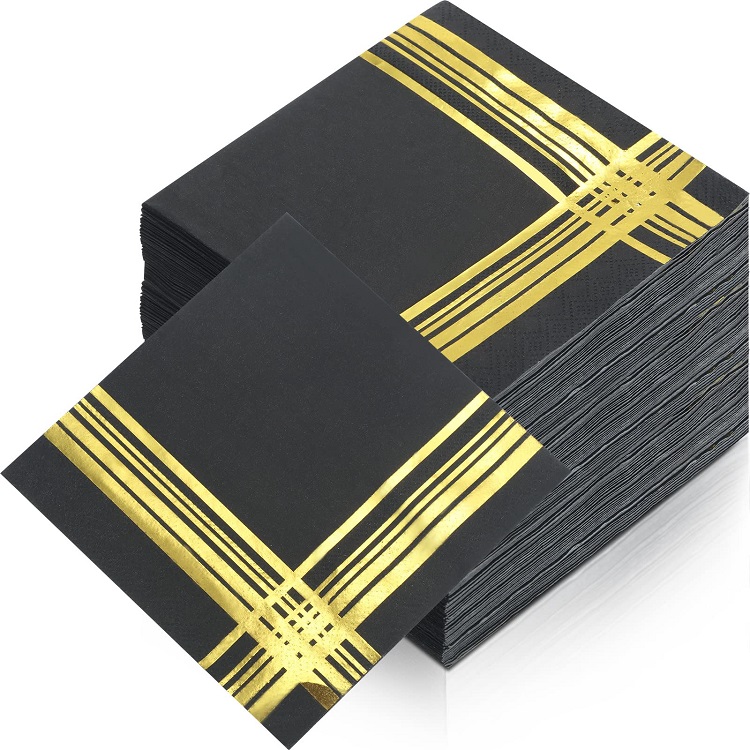 Zwarte servetten van goudfolie voor festivaldecoratie, elegante papieren wegwerpservetten voor bruiloften en feestvieringen